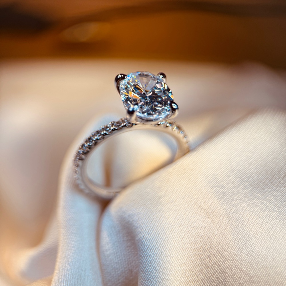 3ct Oval Solitaire Engagement Ring S925 14k Gold Plated - Picture 3 of 9